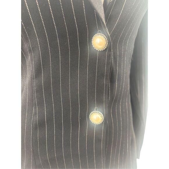 Frederick of Hollywood  Vintage Black Pinstripe Blazer with Satin Lapel and Pear - Picture 10 of 12